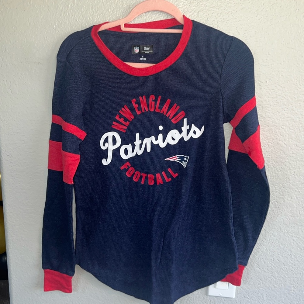 New England Patriots football NFL Ribbed Henley long sleeve t-shirt